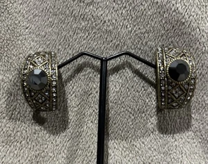 Heidi Daus DAILY DOUBLE Crystal  clip Earrings smoky topaz bronze  - Picture 1 of 5