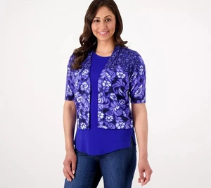 Isaac Mizrahi Live! Print Mix vorne offen Shrug Pullover blau 5X neu - Bild 1 von 1