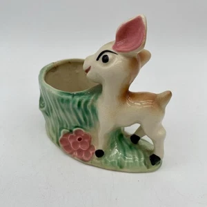 VTG Deer Fawn Ceramic Planter Japan Anthropomorphic Kitsch Figurine - Picture 1 of 12