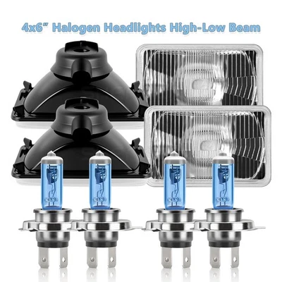 4PCS 4x6 Inch Halogen Headlights For Ford Mustang 1979 1980 1981 1982 1983-1986 - Image 1 of 4