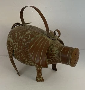 Bronze Metal Hammered Watering Can Pig Farm Animal 10” H X 16”L Yard Outdoor - Picture 1 of 12