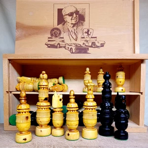 Larger Handmade Wooden Chess Set 6" Hand Carved Board Pieces Vintage Full Game - Picture 1 of 3