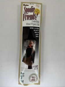 Vintage Spoolie Friends Wood Kit Witch Halloween Wood Thread Spools 9" New - Picture 1 of 2