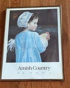 N A Noel Print Framed “Emma” 1990 Amish Girl With Chicken Country 15x21 Folk - Picture 1 of 12