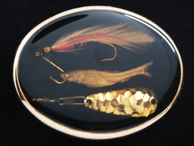 RF07173 *NOS* VINTAGE AÑOS 70 DEL OESTE *SEÑUELOS DE PESCA* NOVEDAD/HEBILLA DE CINTURÓN DE PESCA Foto 1 de 2