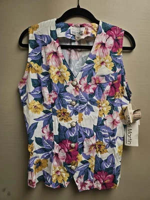 Vintage Sheri Martin Vest Womens 12 Floral Sleeveless Button Up Made USA 90s - Image 1 of 4