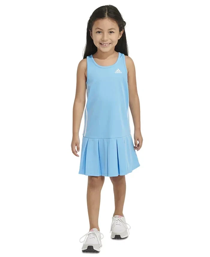 Adidas Sleeveless Striped Tennis Dress Girls 6 Blue/White Scoop Neck Pullover - Image 1 of 4