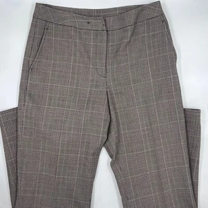 Rafaella Womens Dress Pants Size 8 Brown Plaid Wool Blend Trousers Flat Front - Picture 1 of 9