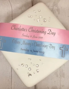 PERSONALISED CHRISTENING RIBBON 45mm width add to cake gifts decoration etc - Picture 1 of 8