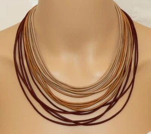 Kette Halskette Collier Statement Textil mehrreihig braun rost beige  393g - Bild 1 von 12
