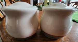 Juniper Salt & Pepper Set 3" H Pfaltzgraff backstamp Stoneware White Mauve Green - Picture 1 of 14