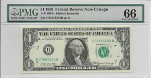 1969 $1 CHICAGO FRN. PMG GEM Uncirculated 66 EPQ Banknote. G/B Block - Picture 1 of 3
