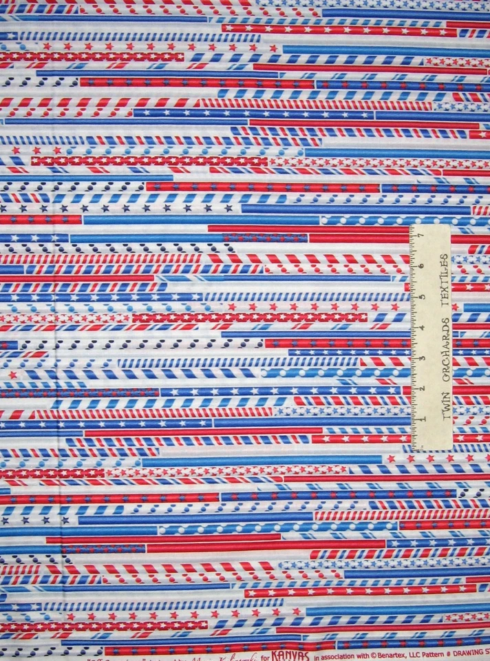 Patriotic Fabric - All American Red White Blue Stripe - Benartex Kanvas 30" - Image 1 of 1