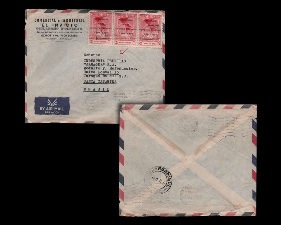 Обложка из Парагвая в Бразилию Санта-Катарина 1966 история почты - Изображение 1 из 4