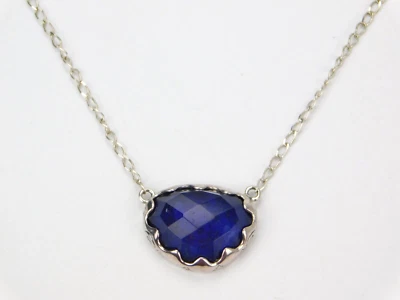 Colar pingente de pedra de vidro facetado azul cobalto prata esterlina 925 Silpada 20" - Imagem 1 de 4