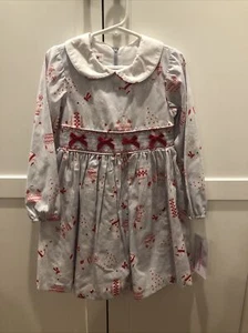 NWT Bonnie Jean Christmas dress gray and red with Collar And Smocking Size 5 - Picture 1 of 3