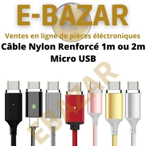 Câble Nylon Renforcé 1m ou 2m Micro USB Samsung J, A, S, Note et tous Micro USB - Photo 1/22