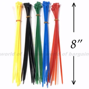 50 ct CABLE TIES Cord Wire Organizer 8" in Assorted Multi Color Coded Plastic - Picture 1 of 3