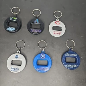 Vtg Bev Key Beverage Key Chain MLB Lot X6 Royals Rangers Reds Devil Rays Astros - Picture 1 of 7