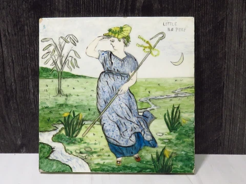 Antique Hand Painted Mintons Tile Little Bo Peep Walter Crane Nursery Rhyme Baby Cover
