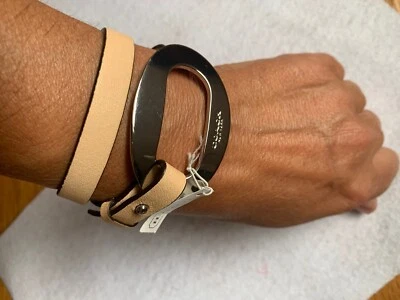 蔻驰手链双皮革表带银色全新带标签 — 第 1/4 张图片