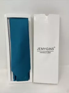 JEMYGINS Solid Color Silk Necktie & Pocket Square With Tie Clip TEAL BLUE New - Picture 1 of 9