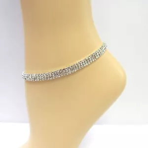 Silver Plated Clear Rhinestone Crystal Sparkle Anklet Ankle Bracelet NEW # 51543 - Picture 1 of 3