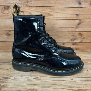Dr Martens 1460 Boots Womens Size UK 8 Black Patent Leather Yellow Stitch Emo DM - Picture 1 of 12