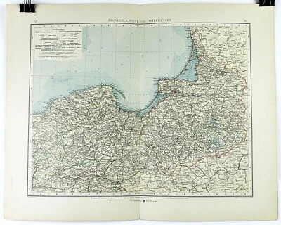 1898 Mapa Alemão das Províncias da Prússia Ocidental e Oriental Litografia Colorida 18 X 23 - Imagem 1 de 3