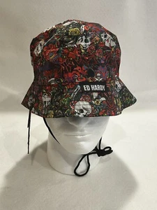 Neu mit Etikett Ed Hardy Fischerhut Totenköpfe Karten Y2K - Bild 1 von 7