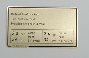 1973 Porsche 911 Carrera 2.7 Tire Pressure Decal 90100650501 - Picture 1 of 1