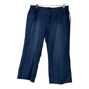 Women Pants Size14 Wide Leg Chambray Blue Capri New York Company - Picture 1 of 9
