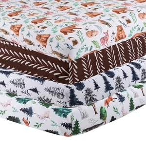 Crib Sheets Set 4-Piece 120 Thread Count Animals & Insects Green Woodland Polyes - Picture 1 of 12