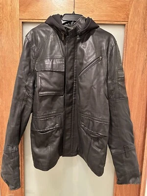 Nice Collective Leather Jacket Cotton Hood Size Large Duster - Image 1 of 4