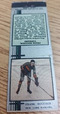 HOF 1934 FRANK BOUCHER NY Rangers Hockey Diamond Matchbook Cover Silver Bordered
