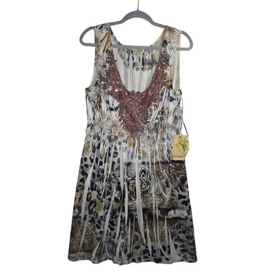 One World NWT SzL Distressed Tiedyed Flowy Lace Studs sleeveless Dress. Hippie - Image 1 of 4