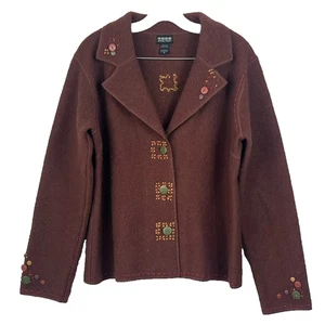 Nomadic Traders Blazer Jacket Women's Size M Brown 100% Wool Embroidered - Picture 1 of 10