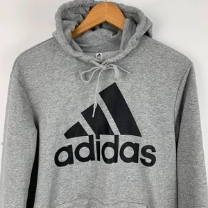 Adidas Hoodie Mens Medium 40/42 Grey Lightweight Spell Out Pocket Casual - Picture 1 of 11