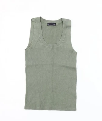 Marks and Spencer Women's Green Ribbed Cotton Tank Top Size 10 — 第 1/4 张图片