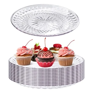 12 Pcs Round Plastic Serving Platters 12 Inch Clear Plastic Plates Acrylic Cr... - Picture 1 of 7