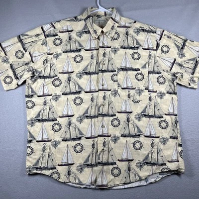 Camisa Velero Náutico Crossings Para Hombres XL Beige Camisa Tropical Con Botones Océano Foto 1 de 4