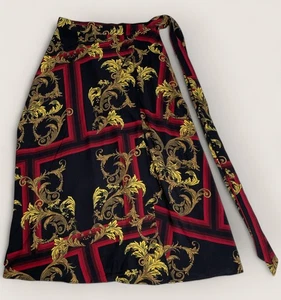 Falda midi estilo envolvente negra y colorida talla UK 10 US 6 gótica grunge abstracta - Imagen 1 de 6