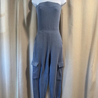 Wasabi+Mint Blue Jumpsuit Strapless Sleeveless Crop Pants Utility Pockets XS - Imagem 1 de 4