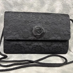 1990er Vintage schwarz Spitze Abend Clutch Schultertasche mit Rosenakzent formelle Handtasche - Bild 1 von 8