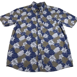 ROWM Mens Medium Button Up Shirt Leaf Print Short Sleeve Casual Tropical - Picture 1 of 9