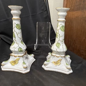 anna weatherley porcelain Pair Of Ivy Garland Large Candlesticks 10 In - Picture 1 of 12