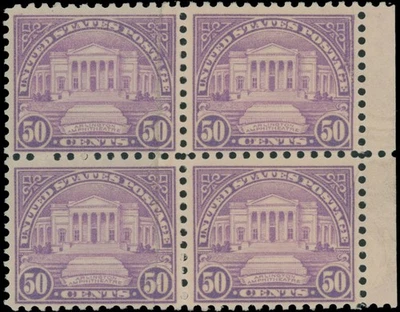 1931, EE. UU. ANFITEATRO ARLINGTON, 50C LILA, BLOQUE MARGEN DERECHO, NH, SC. #701 Foto 1 de 2