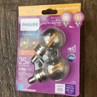 Phillips LED G16.5 Candelabra Base Warm glow affect Soft white light Dimmable - Image 1 of 4