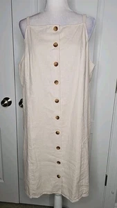 NWT $85 LOFT Slip Dress Linen Blend Bisque Cream Beige Button Up Shift Dress 16 - Picture 1 of 11