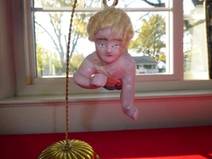 ANTIKER DEUTSCHER WACHSENGEL GESPONNEN GLASFLÜGEL CHRISTBAUMSCHMUCK - Bild 1 von 12